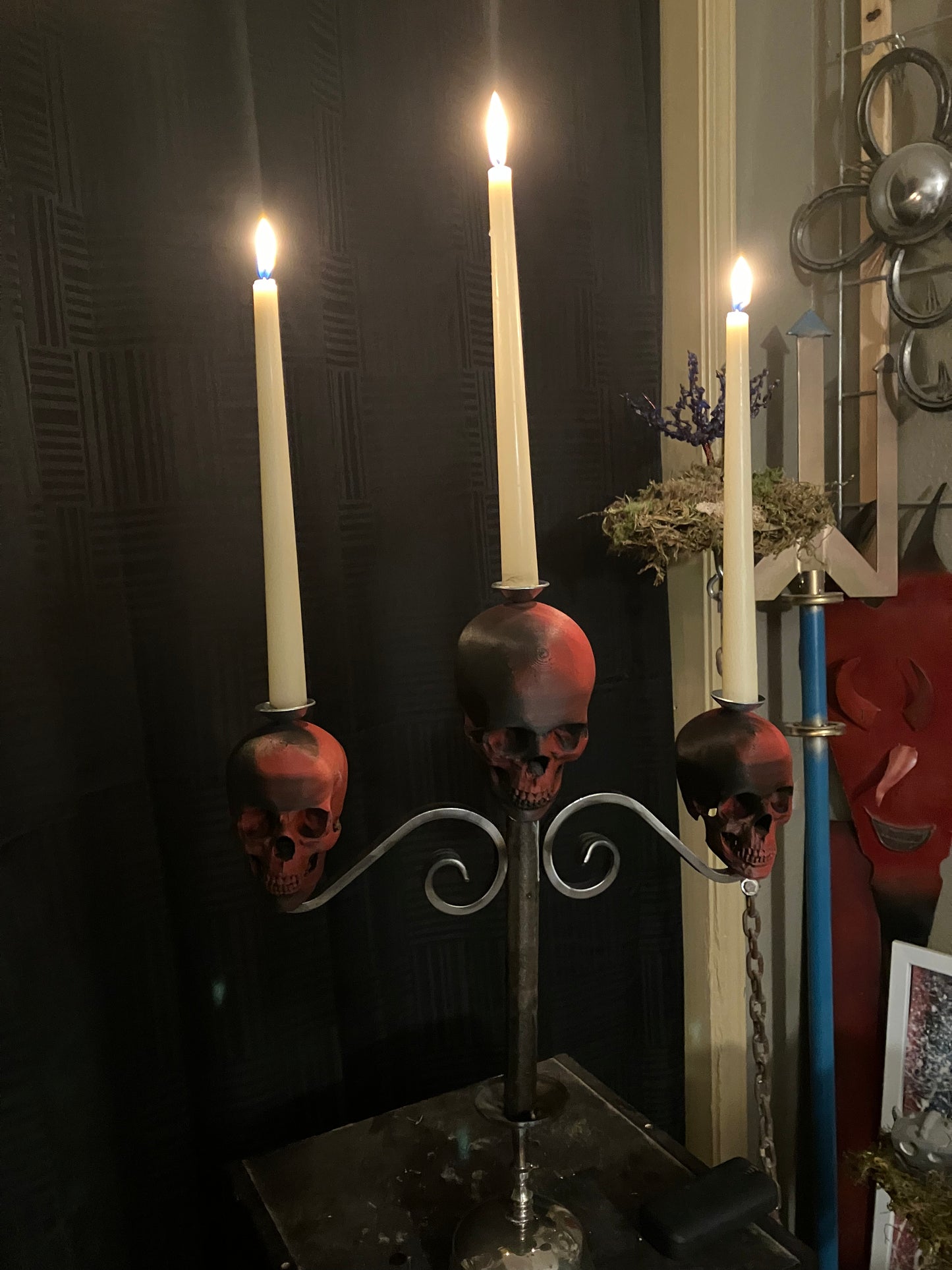 Red skull candelabra