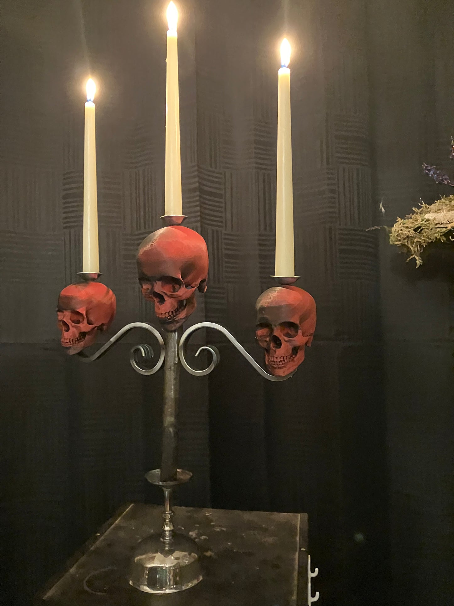 Red skull candelabra